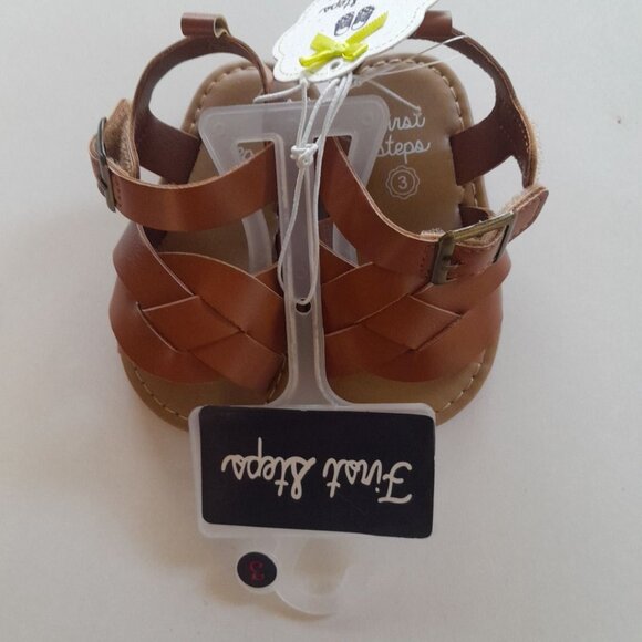 Baby Girls Tan Faux Leather Sandals Size 3 - Picture 2 of 6